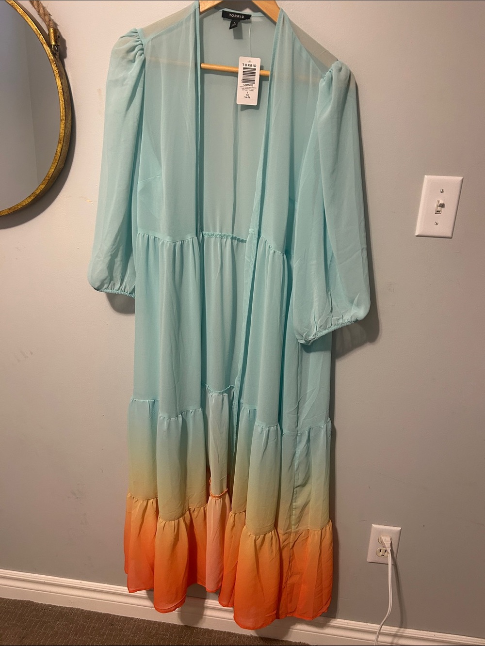 TORRID Aqua to Orange Ombre Tiered Maxi Kimono